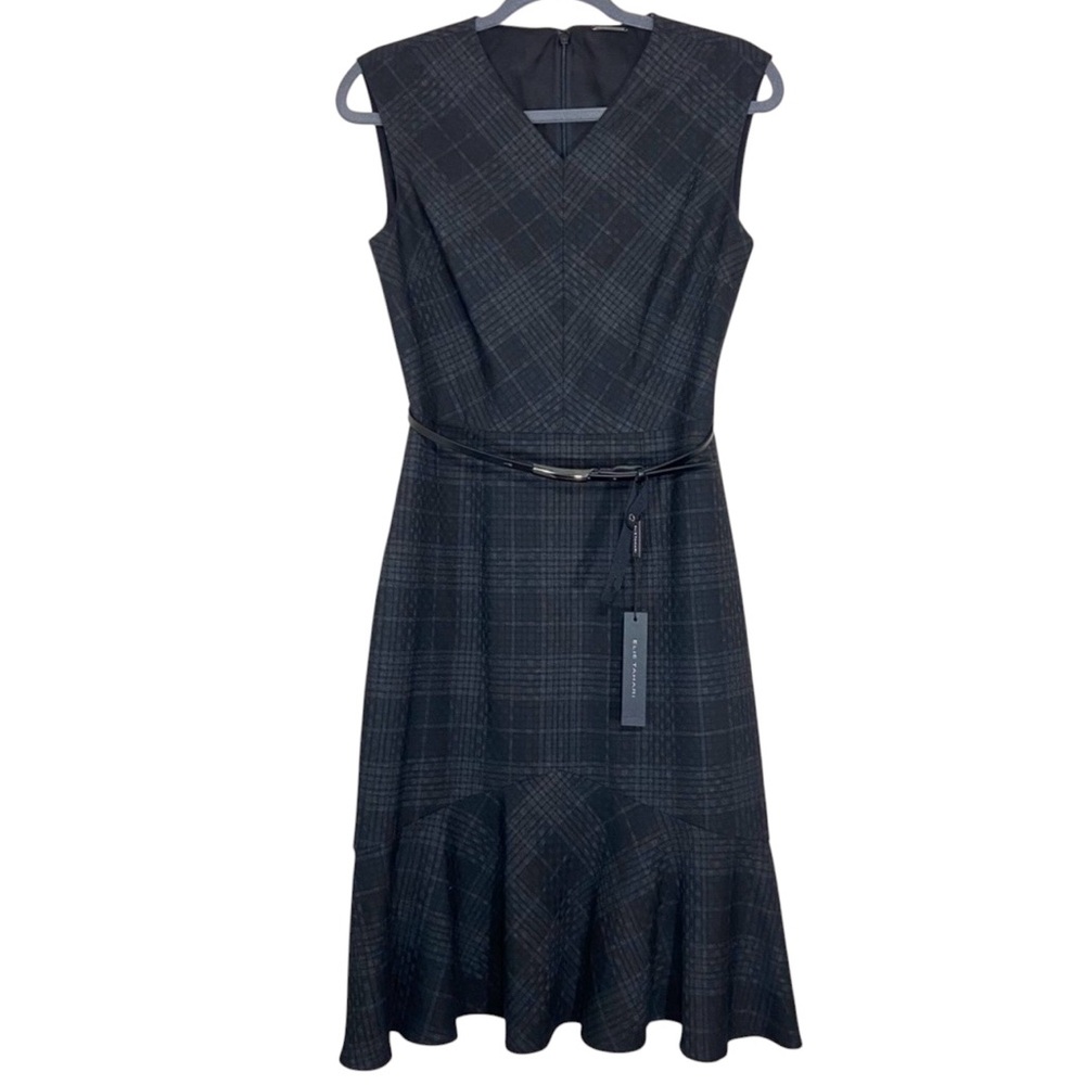Elie Tahari Kaitlyn Charcoal Plaid Midi Dress- woman’s 4